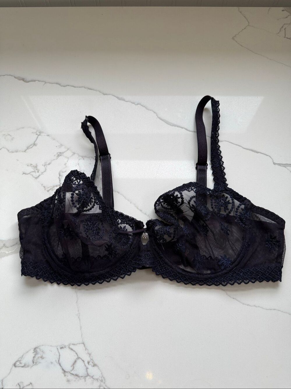Louisa Bracq Sheer unlined Black Lace Balconette Bra 32DD